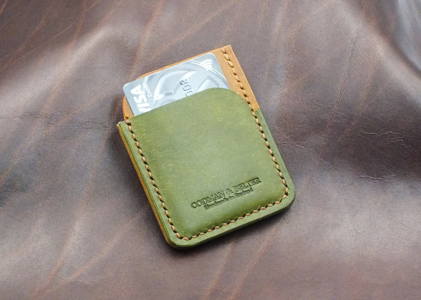 The Caburn Card Wallet - Olive and Russet