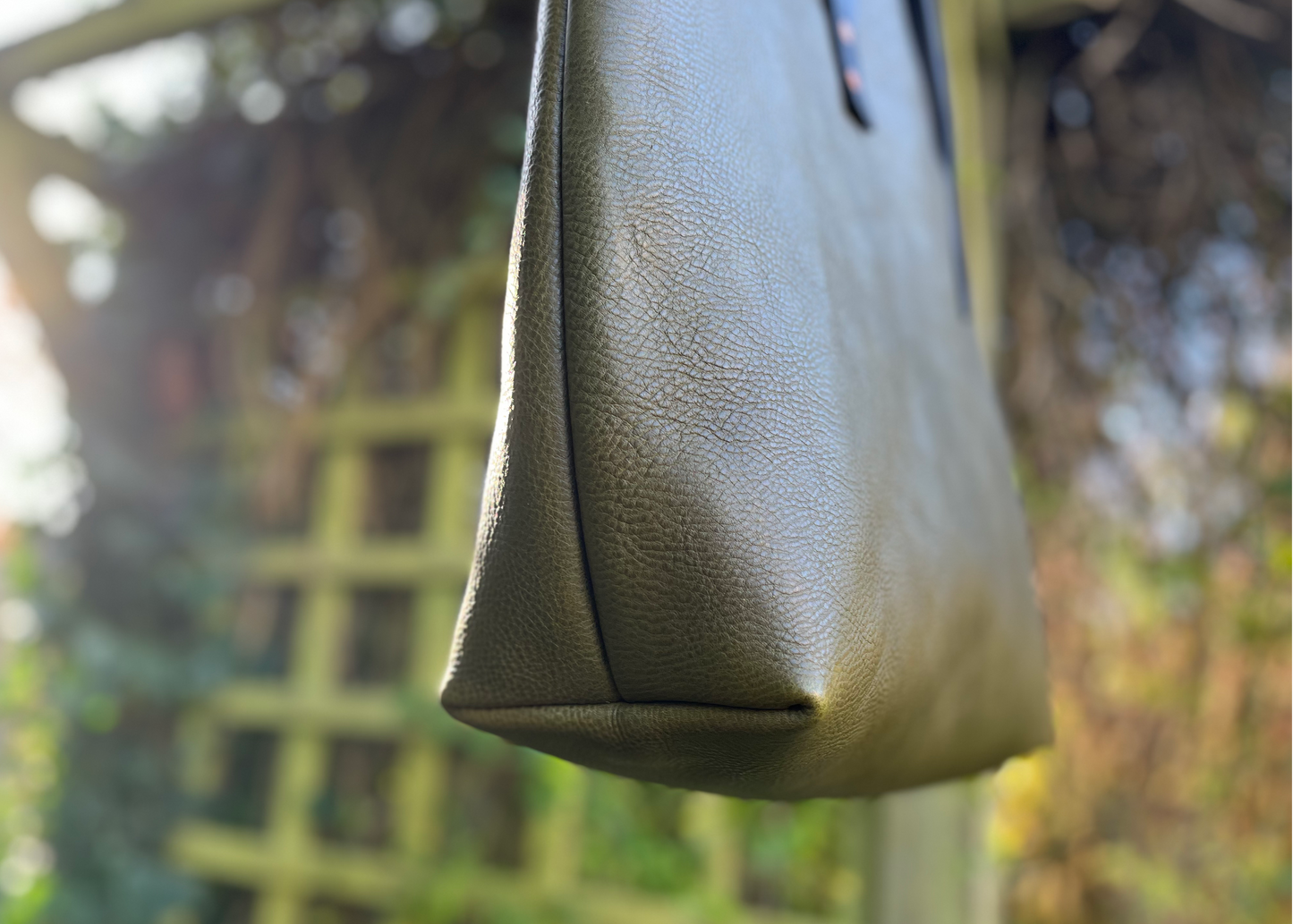 Handcrafted Italian Leather Tote Bag – Olive Minerva Box Leather with Copper Rivets
