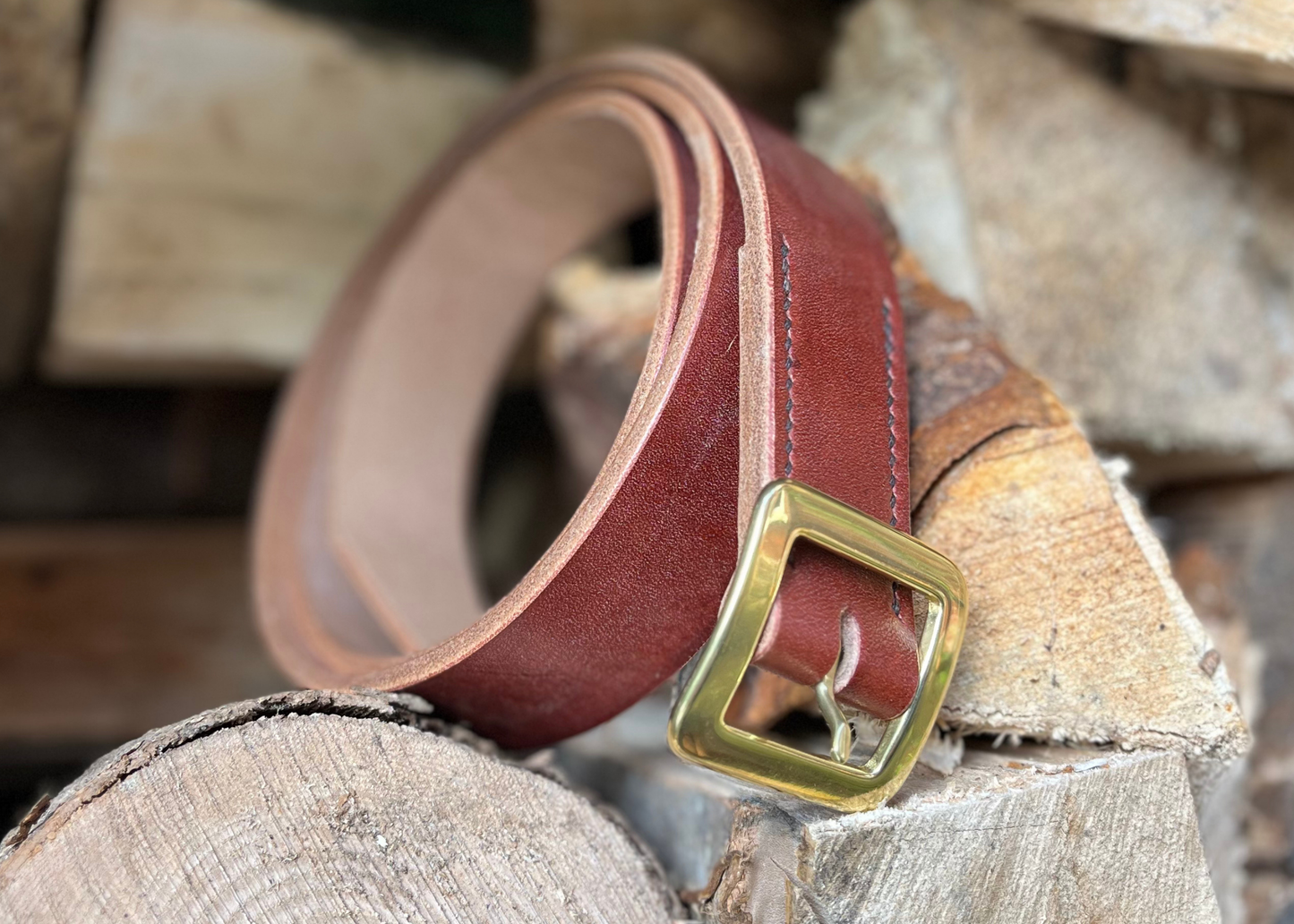 The Woodsman - Oak Bark Tanned Leather Belt - 'Whole belt' Buckle - 38mm wide - Colour Options - Hand Stitched