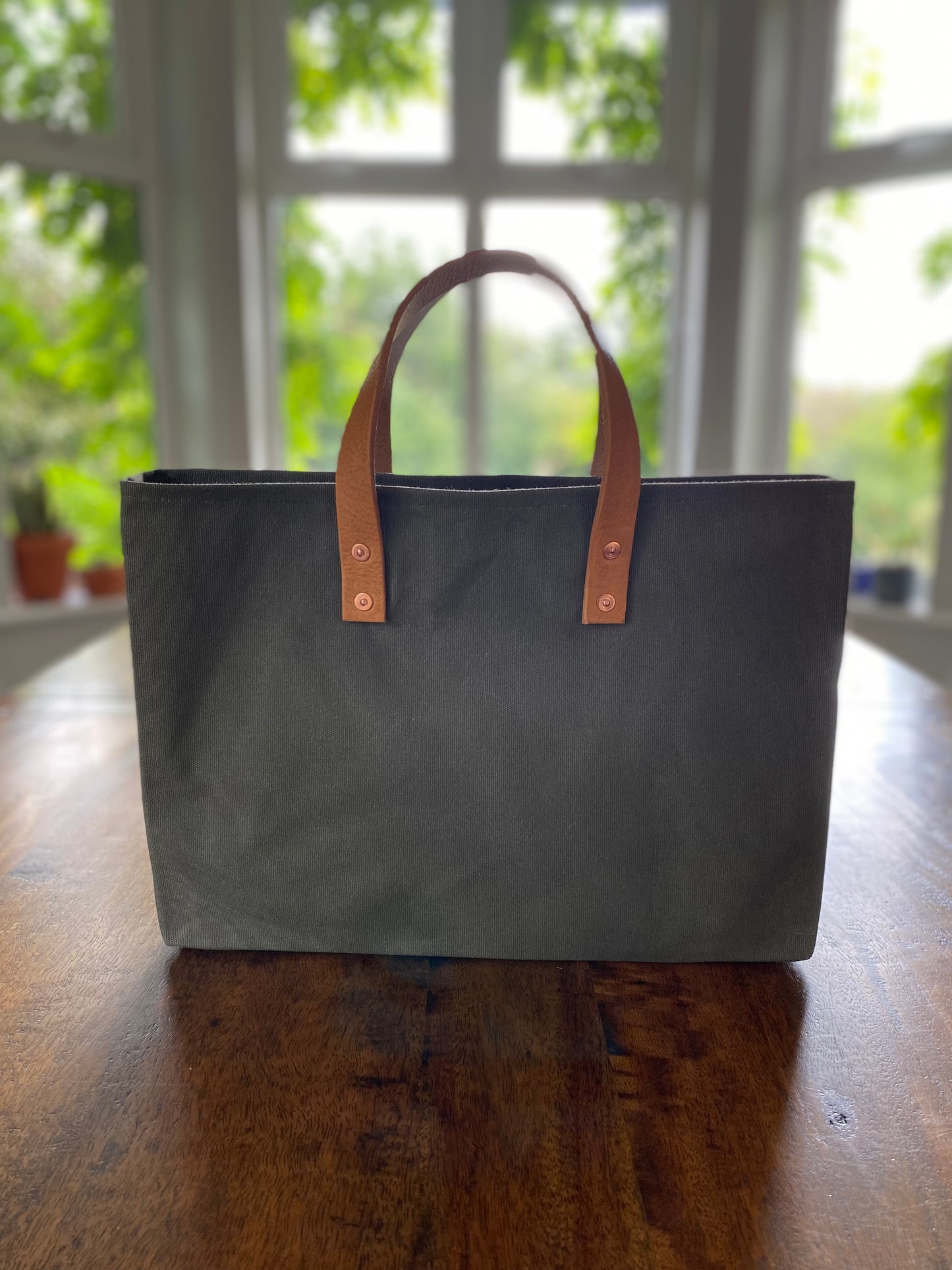 Canvas Book Bag with Leather Handles