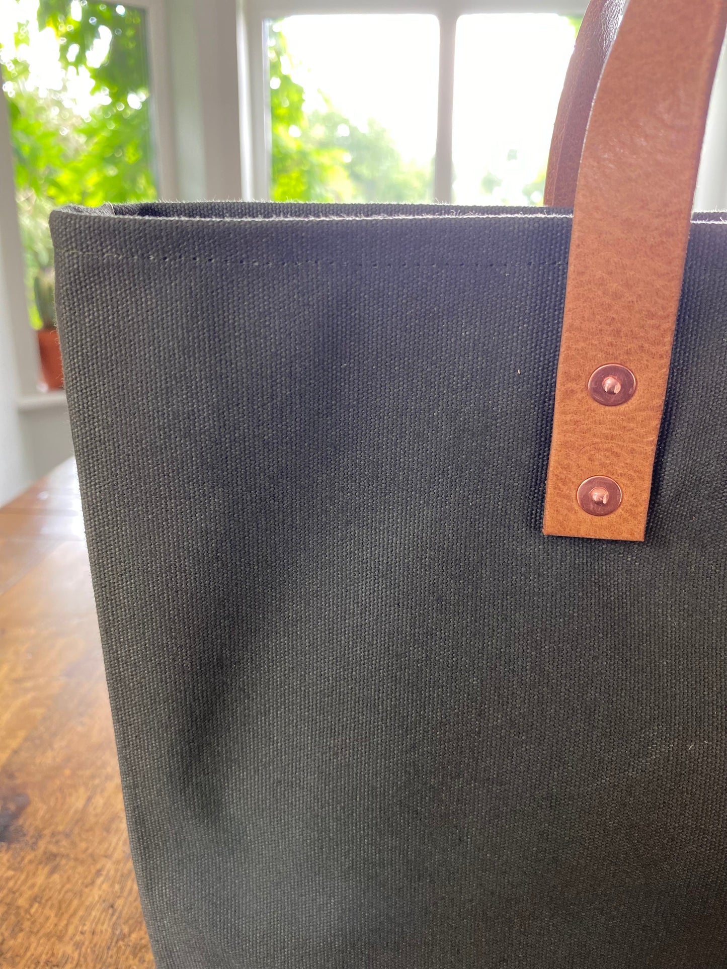 Canvas Book Bag with Leather Handles
