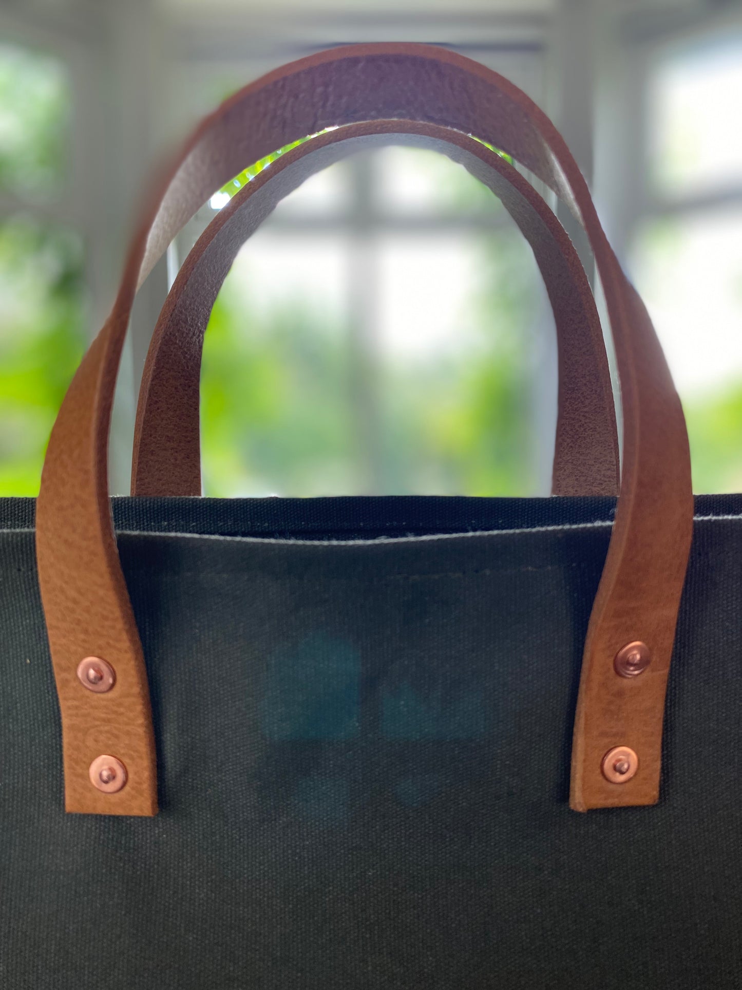 Canvas Book Bag with Leather Handles