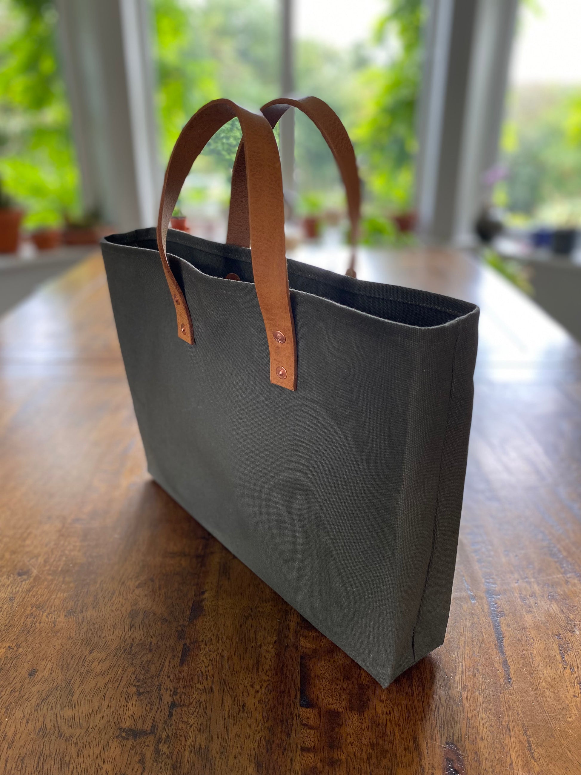 Canvas Book Bag with Leather Handles