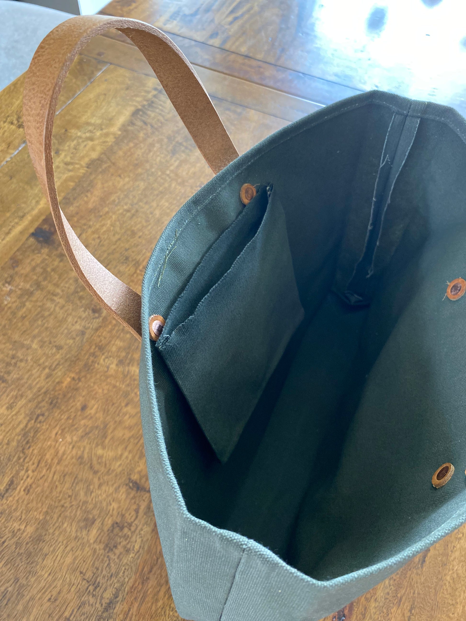 Canvas Book Bag with Leather Handles