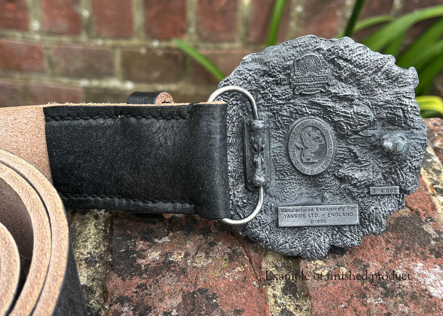 'Medusa' Belt - Black Oak Bark Tanned Leather Belt - Pewter Medusa Buckle - Hand Stitched