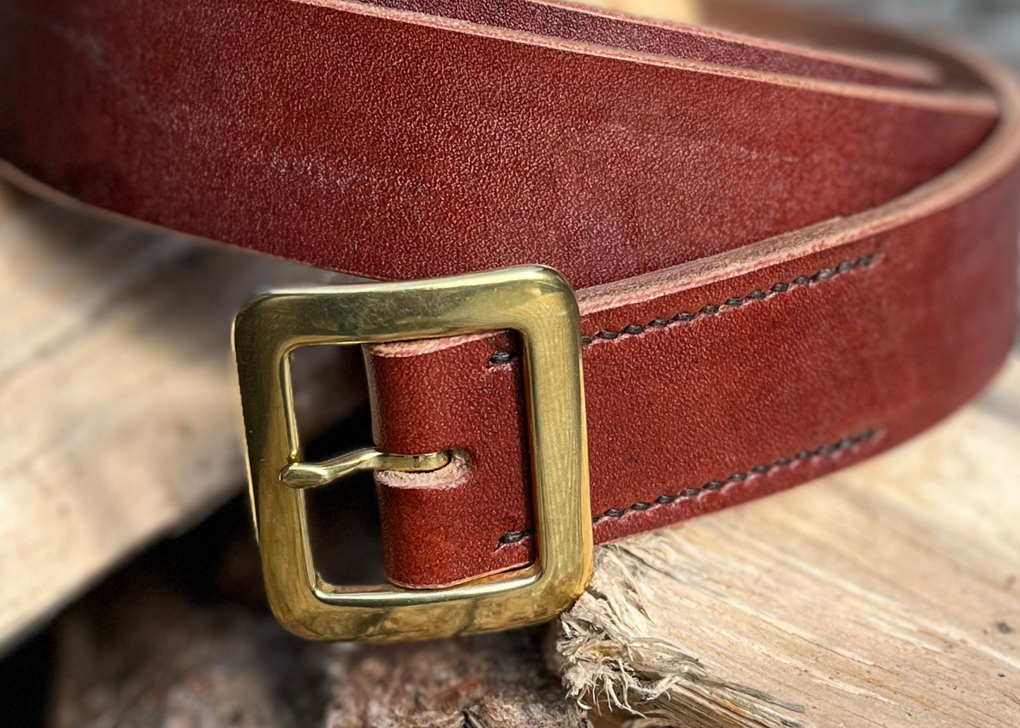 The Woodsman - Oak Bark Tanned Leather Belt - 'Whole belt' Buckle - 38mm wide - Colour Options - Hand Stitched