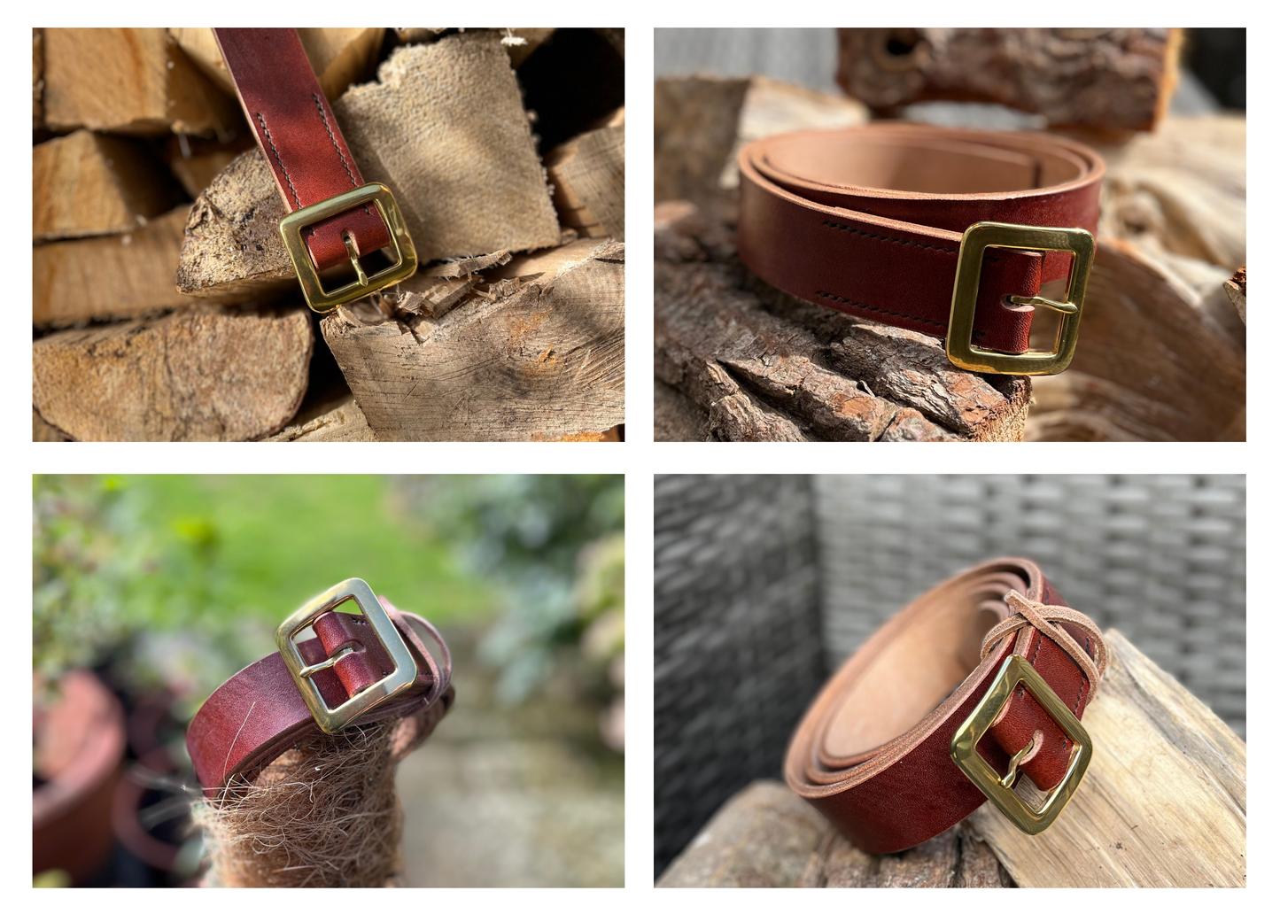 The Woodsman - Oak Bark Tanned Leather Belt - 'Whole belt' Buckle - 38mm wide - Colour Options - Hand Stitched