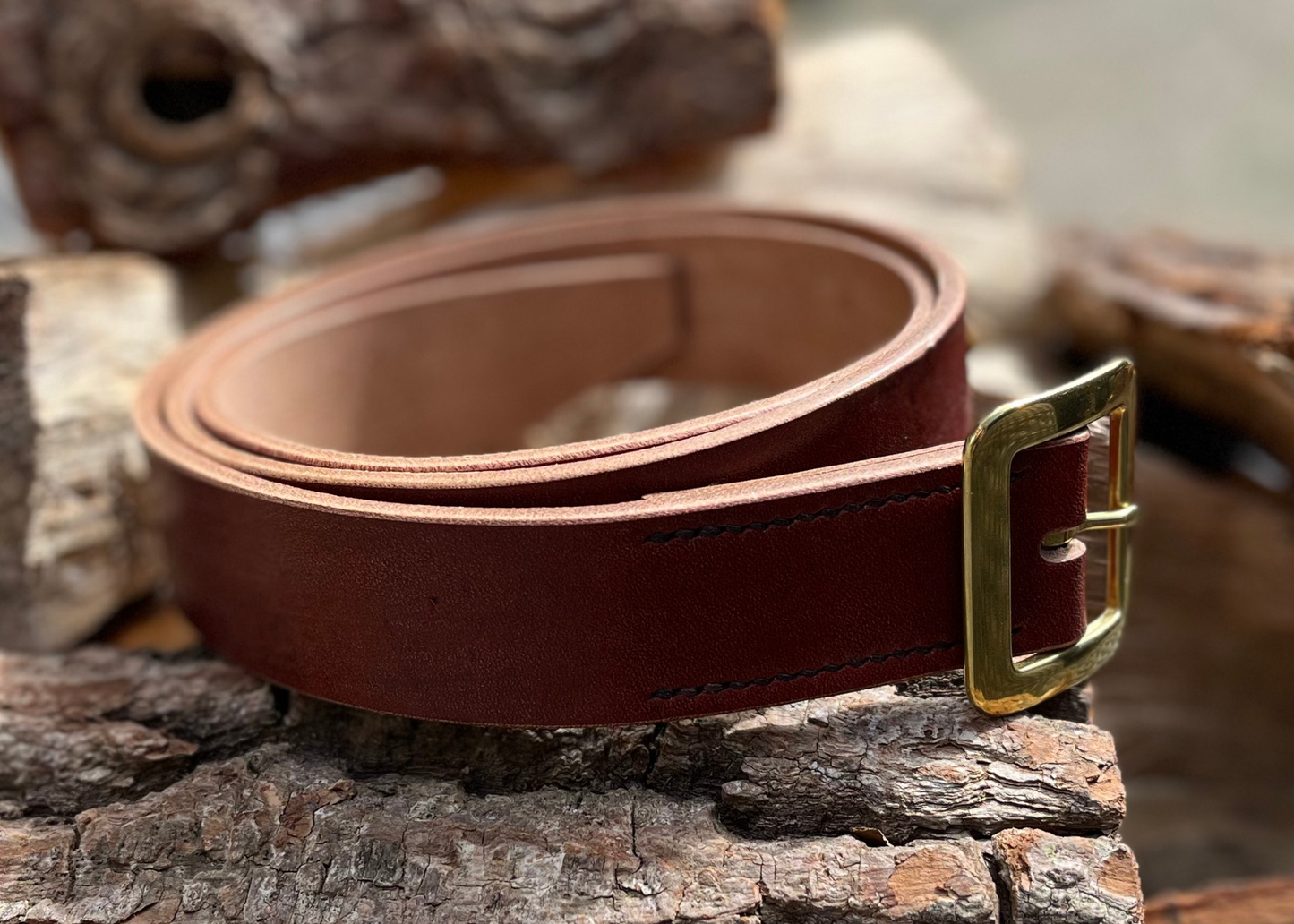 The Woodsman - Oak Bark Tanned Leather Belt - 'Whole belt' Buckle - 38mm wide - Colour Options - Hand Stitched