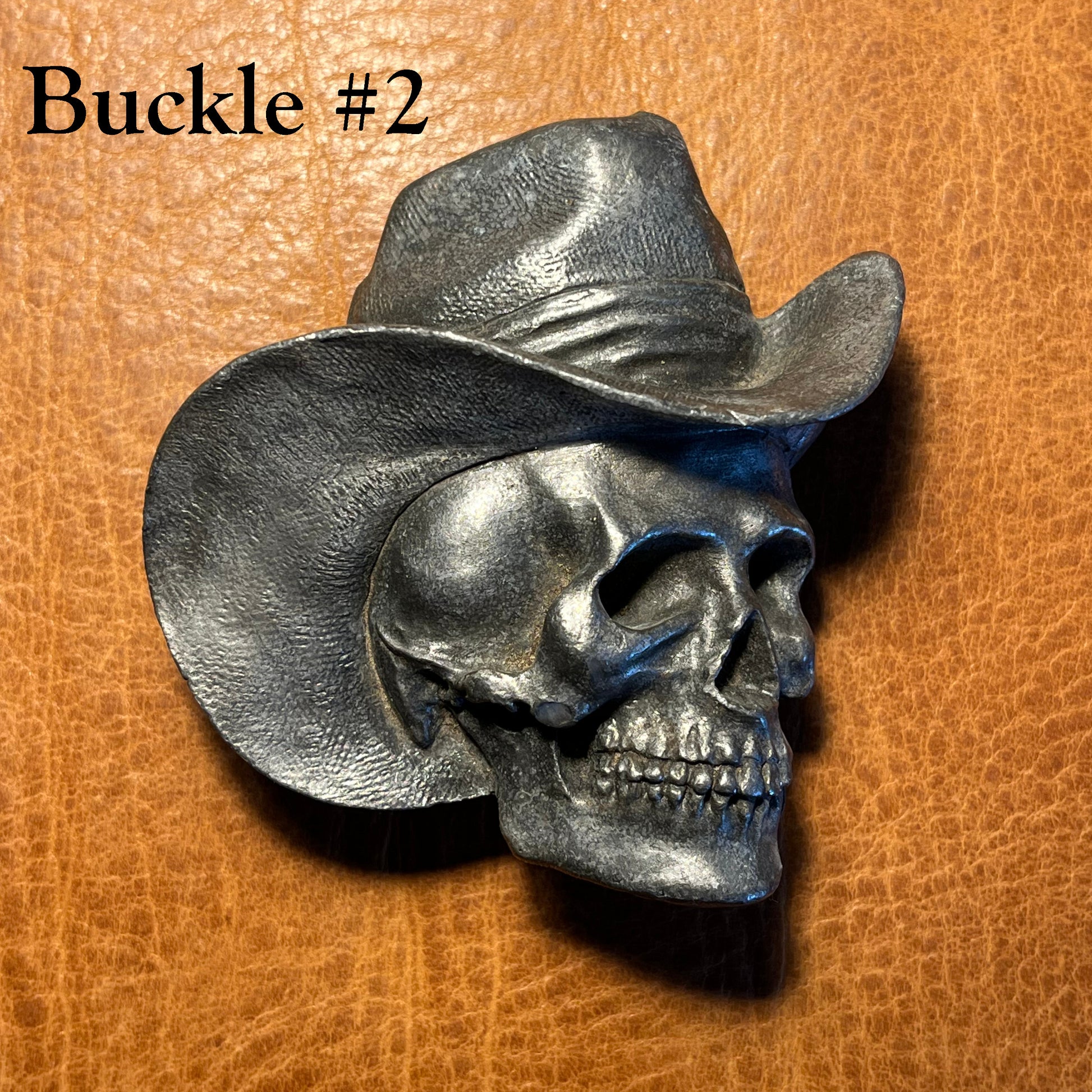 'El Pistolero Muerto' Belt - Handmade Oak Bark Tanned Leather Belt -Skull Cowboy Buckle