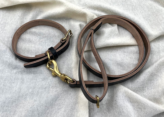 Baker's Oak Bark Leather Dog Collar and Lead Set