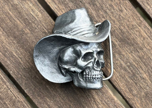 'El Pistolero Muerto' Skull Cowboy Belt Buckle by Bergamot Buckles USA - W-30