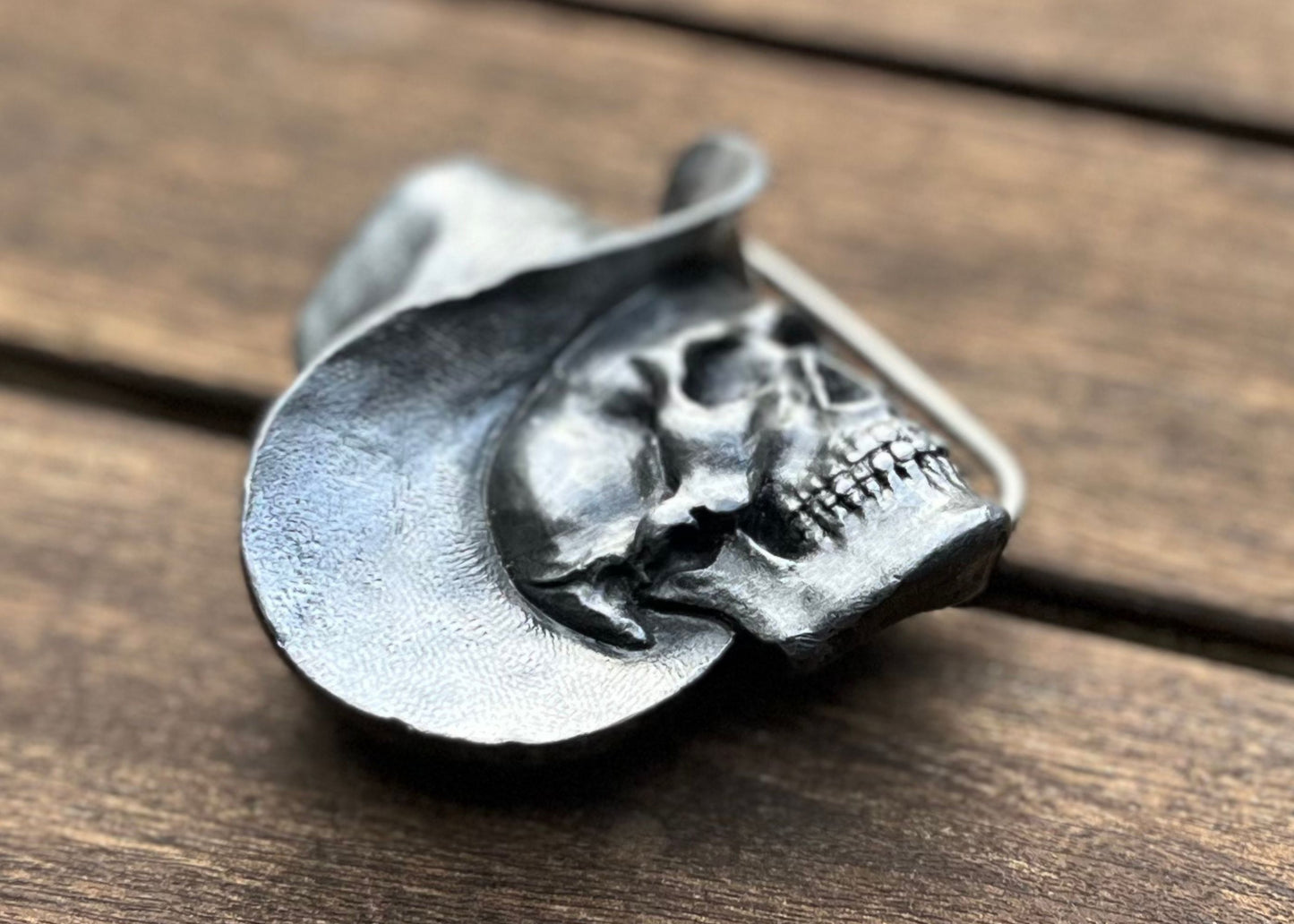 'El Pistolero Muerto' Skull Cowboy Belt Buckle by Bergamot Buckles USA - W-30