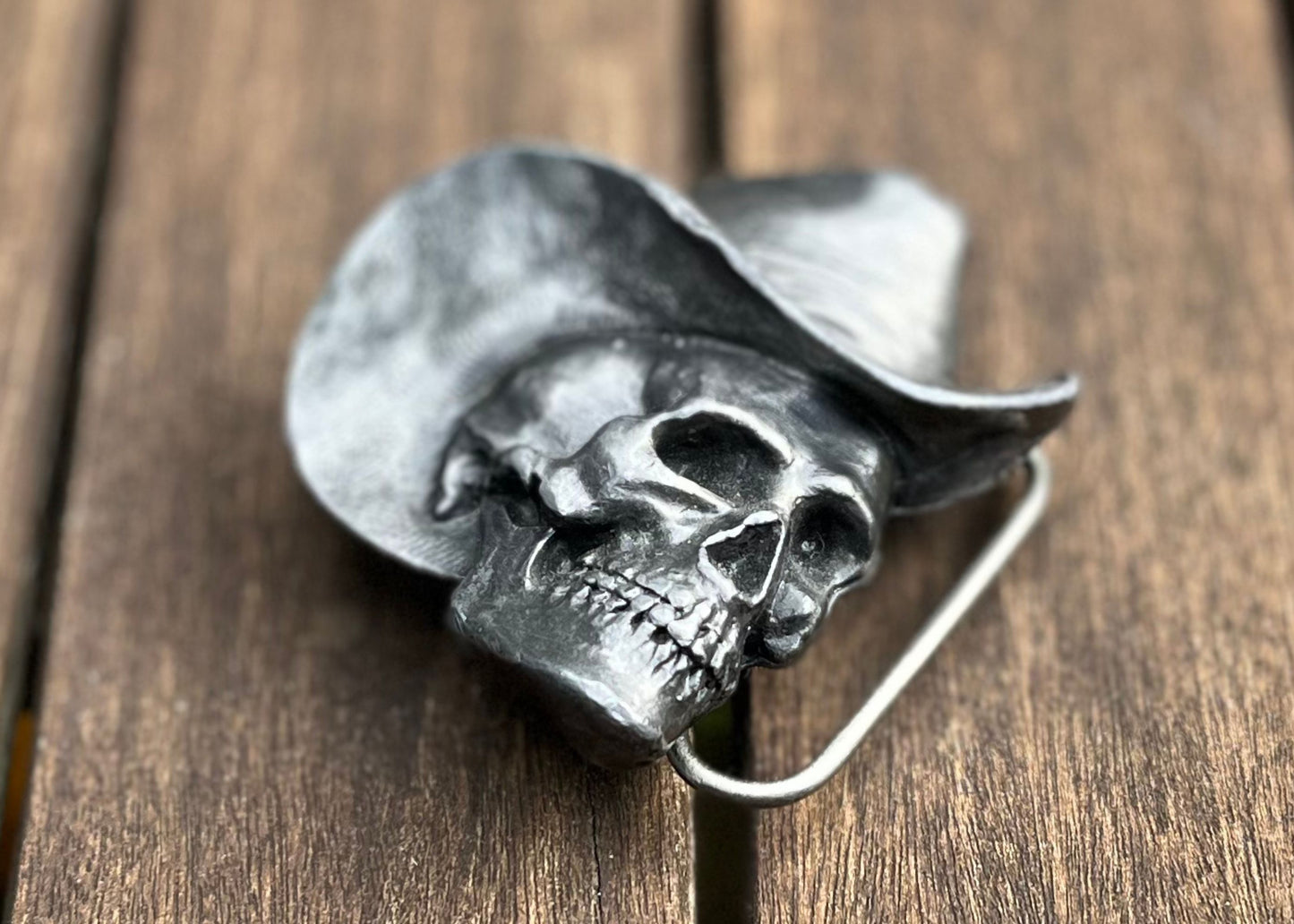 'El Pistolero Muerto' Skull Cowboy Belt Buckle by Bergamot Buckles USA - W-30