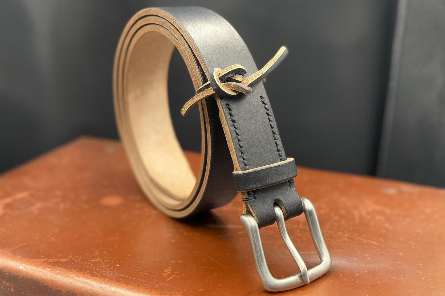 Commission for SW - Black Leather Belt - Stainless Steel West End Buckle
